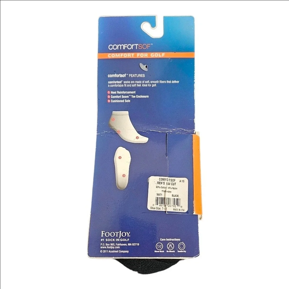 FootJoy ComfortSof Mens Low Cut Golf Socks Black 16471 Made in USA Size 7-12
